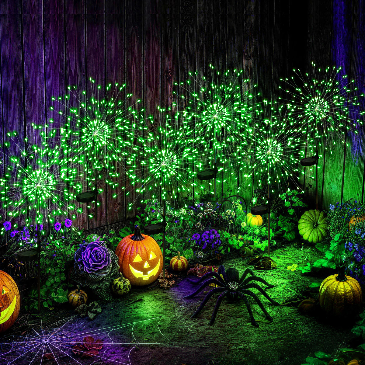 PEVOROS Solar Halloween Firework Garden Lights Outdoor, Green(4&6 Pack)