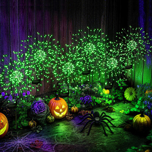 PEVOROS Solar Halloween Firework Garden Lights Outdoor, Green(4&6 Pack)
