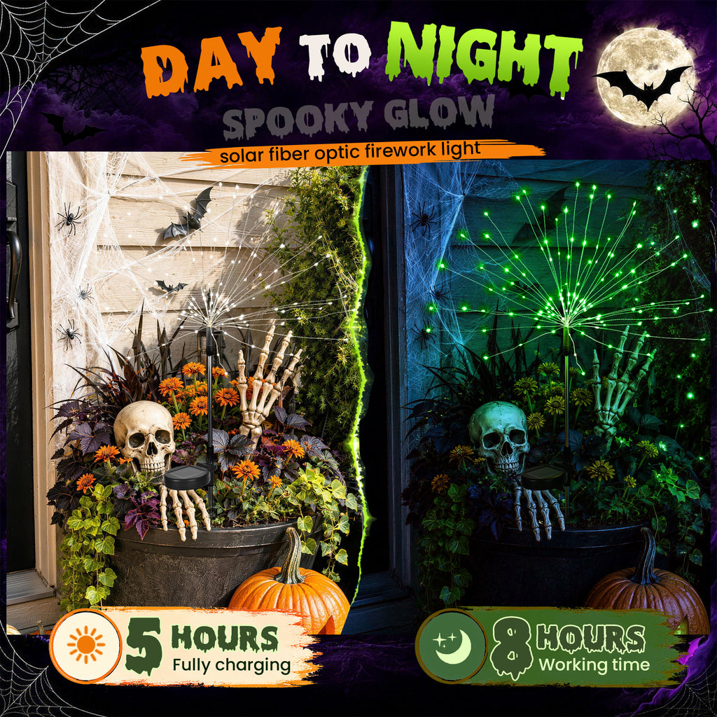 PEVOROS Solar Halloween Firework Garden Lights Outdoor, Green(4&6 Pack)