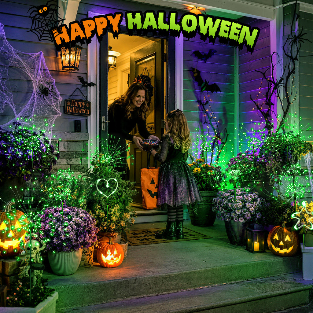 PEVOROS Solar Halloween Firework Garden Lights Outdoor, Green(4&6 Pack)