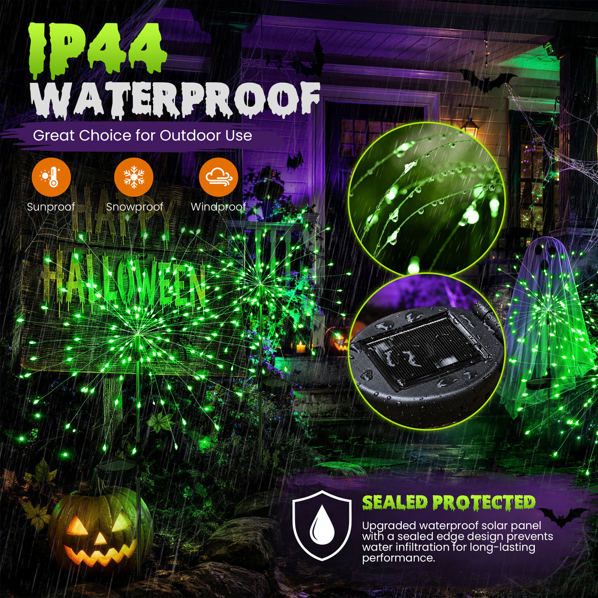 PEVOROS Solar Halloween Firework Garden Lights Outdoor, Green(4&6 Pack)