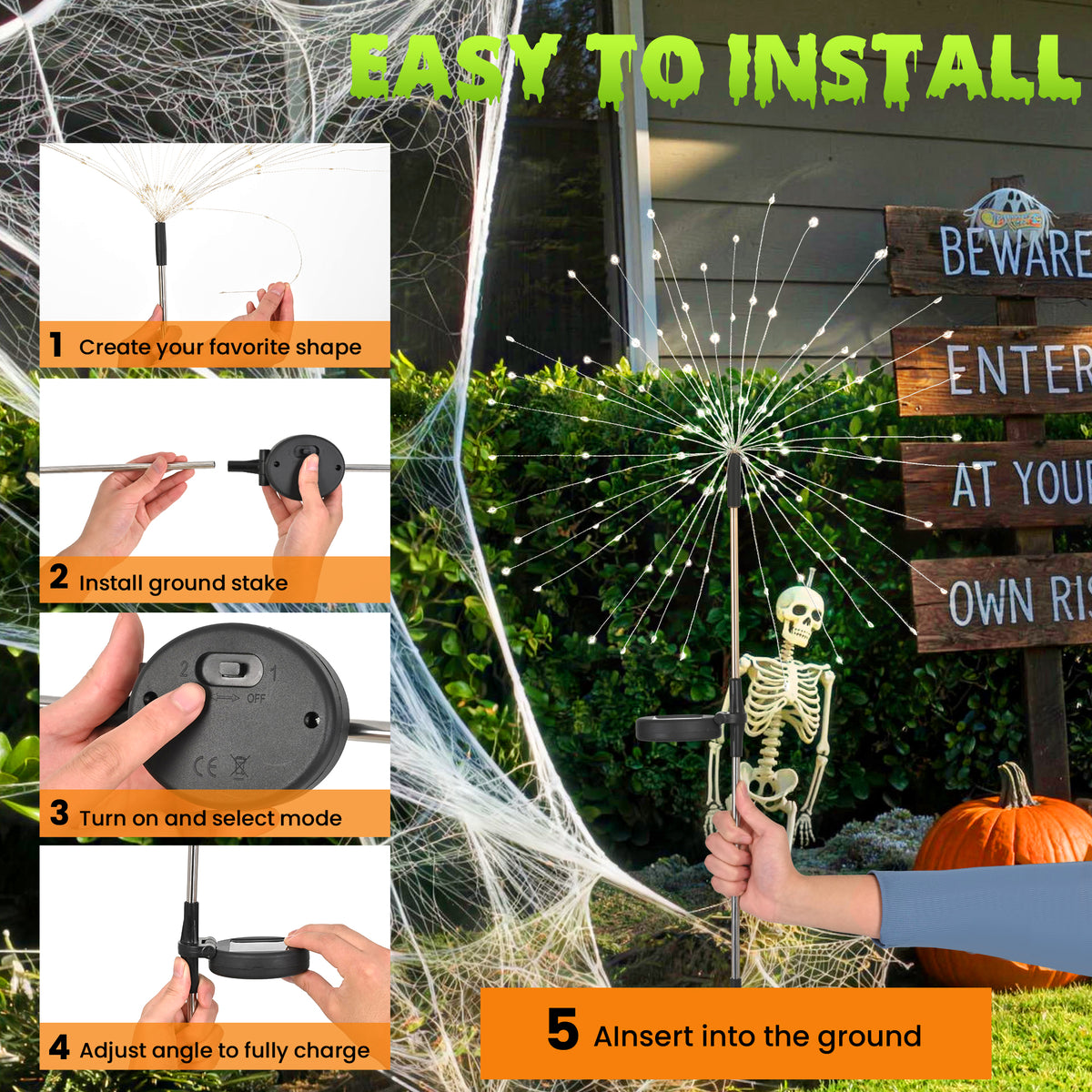 PEVOROS Solar Halloween Firework Garden Lights Outdoor, Green(4&6 Pack)