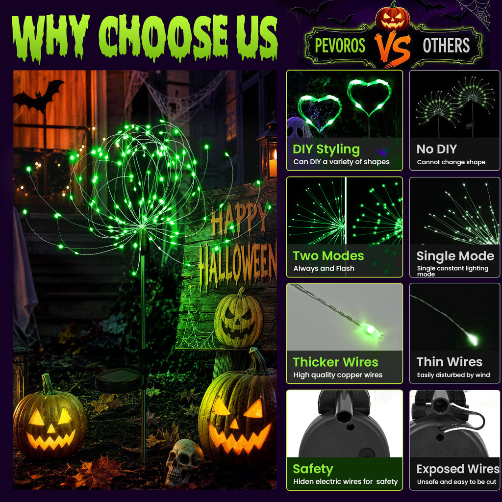 PEVOROS Solar Halloween Firework Garden Lights Outdoor, Green(4&6 Pack)