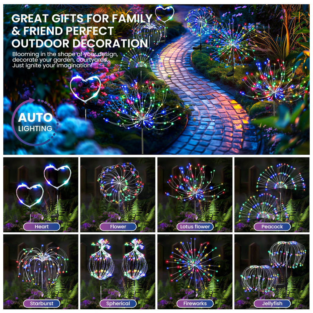 PEVOROS Solar Firework Fairy Garden Lights Outdoor, Colorful(2&4&6&8Pack)