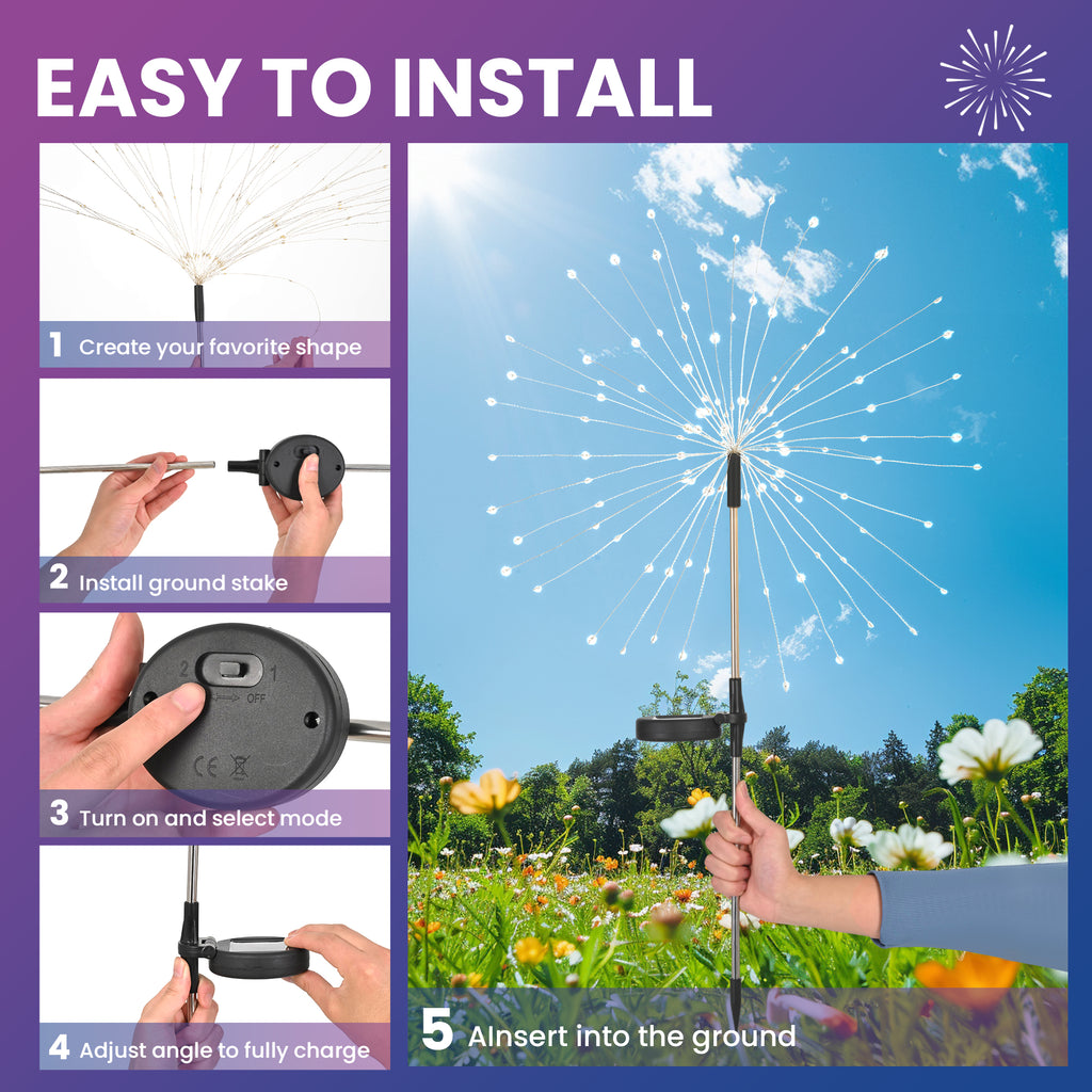 PEVOROS Solar Firework Fairy Garden Lights Outdoor, Colorful(2&4&6&8Pack)